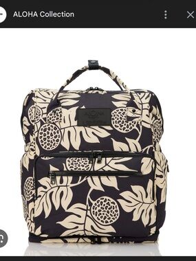 ALOHA Collection Holomua Floral Print Backpack in Black & Cream
